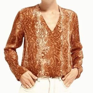 Scotch & Soda Maison Scotch Snake Print Long Sleeve V-Neck Top Size XS